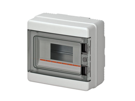 Elettrocanali 62008E Falon kívüli elosztó 8 modulos átlátszó ajtóval IP65 200x180x100mm, UV álló, 1000VDC